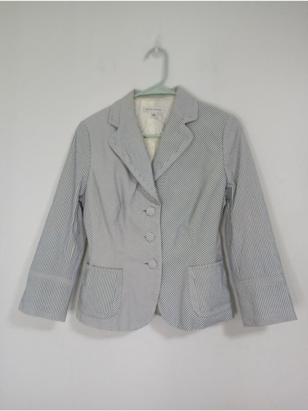 Banana Republic 100% Cotton Blazer Size 8 Womens Blue & White Striped